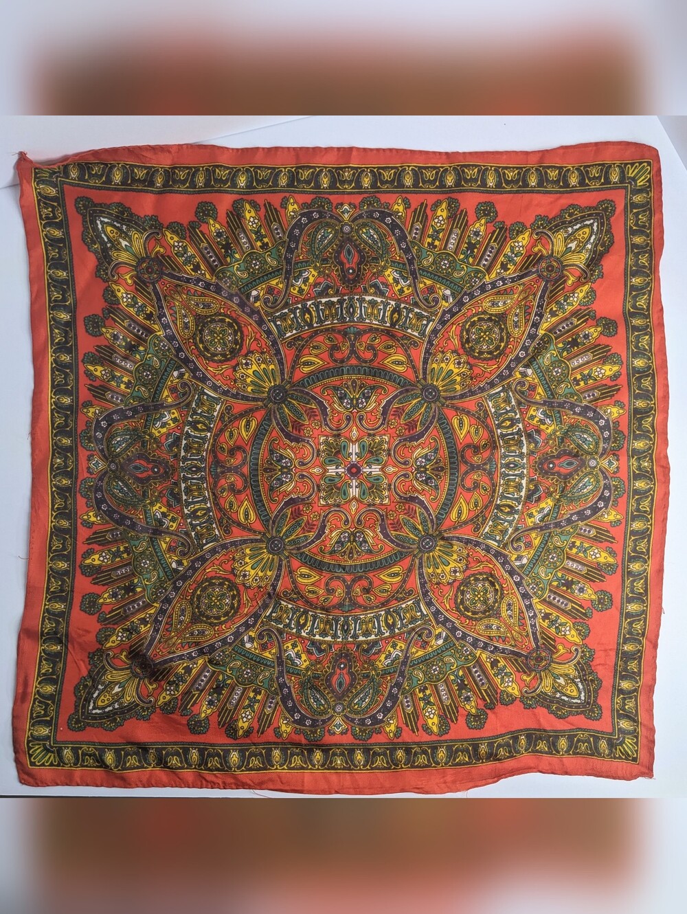 Vintage Silk Twill Paisley Bandana Neckerchief Pocket Square 17"x17"